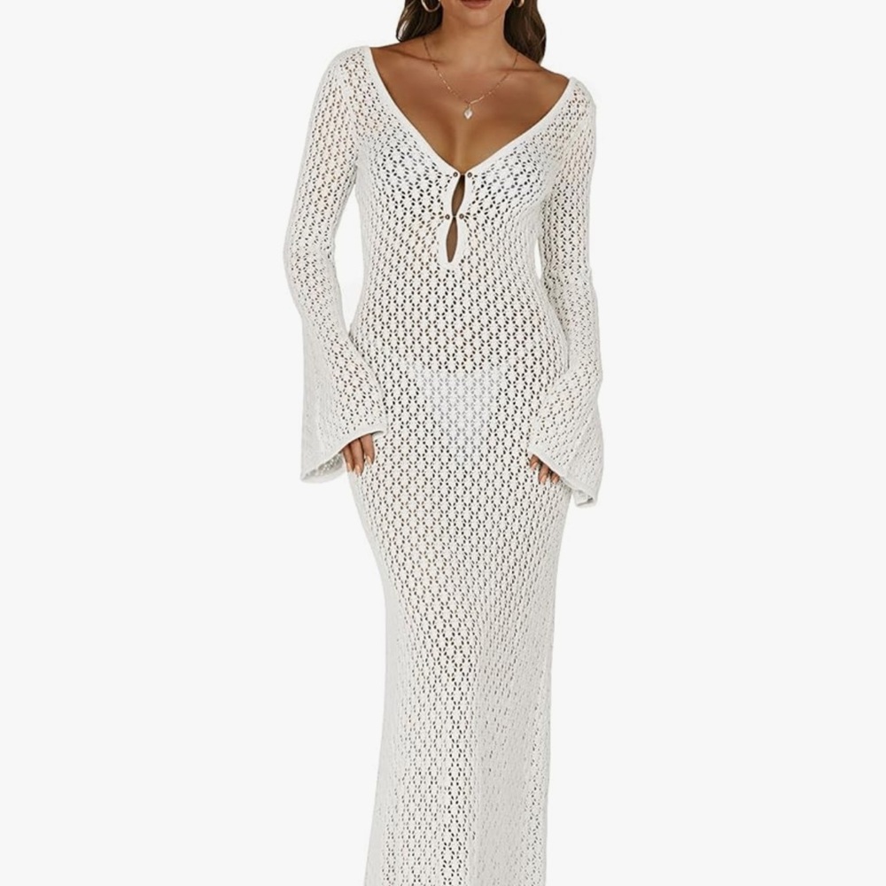 Amazon Essentials White Crochet Swim Coverup